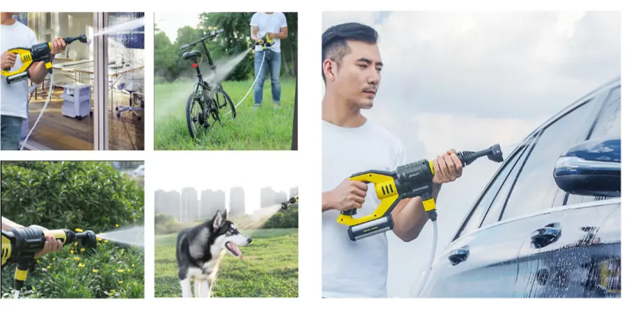 Cordless pressure washer with 5 different modes for use and thorough cleaning